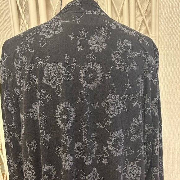 Lands' End Set Black Floral Drapey Kimono Open Front White Tee Top Plus size 1X - Picture 7 of 16